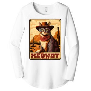 Meowdy! Funny Country Music Cat Cowboy Hat Wanted Poster Women's Perfect Tri Tunic Long Sleeve Shirt