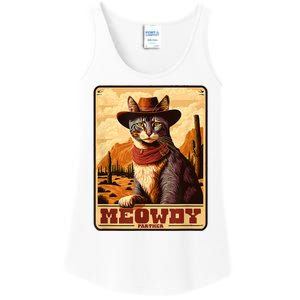 Meowdy! Funny Country Music Cat Cowboy Hat Wanted Poster Ladies Essential Tank