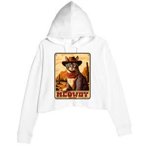 Meowdy! Funny Country Music Cat Cowboy Hat Wanted Poster Crop Fleece Hoodie