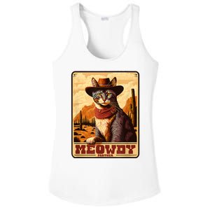 Meowdy! Funny Country Music Cat Cowboy Hat Wanted Poster Ladies PosiCharge Competitor Racerback Tank