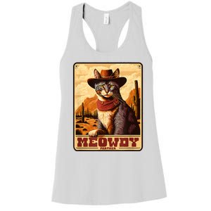 Meowdy! Funny Country Music Cat Cowboy Hat Wanted Poster Women's Racerback Tank