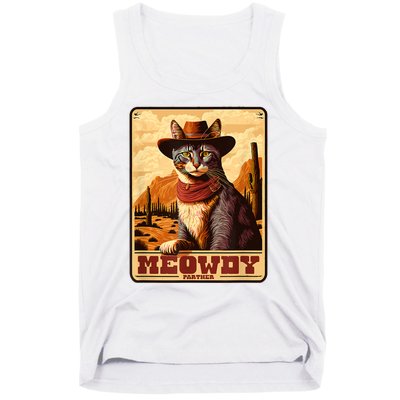 Meowdy! Funny Country Music Cat Cowboy Hat Wanted Poster Tank Top