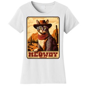 Meowdy! Funny Country Music Cat Cowboy Hat Wanted Poster Women's T-Shirt