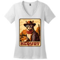 Meowdy! Funny Country Music Cat Cowboy Hat Wanted Poster Women's V-Neck T-Shirt