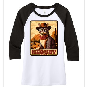 Meowdy! Funny Country Music Cat Cowboy Hat Wanted Poster Women's Tri-Blend 3/4-Sleeve Raglan Shirt