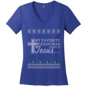 My Favorite Christmas Light Is Jesus Christian Ugly Funny Gift Women's V-Neck T-Shirt