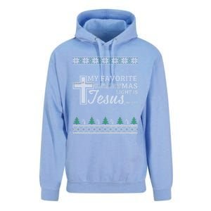 My Favorite Christmas Light Is Jesus Christian Ugly Funny Gift Unisex Surf Hoodie