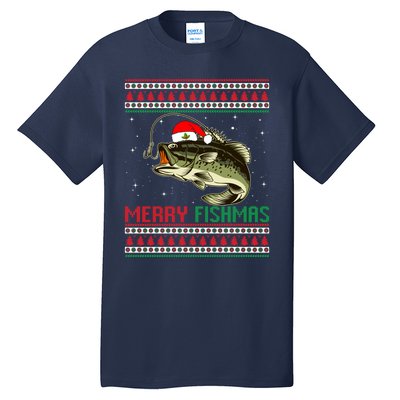 Merry Fishmas Christmas Fish Fisherman Funny Fishing Tall T-Shirt