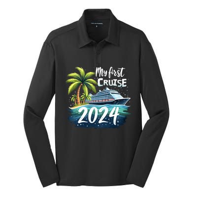 My First Cruise 2024 Funny Vacation 2024 Silk Touch Performance Long Sleeve Polo