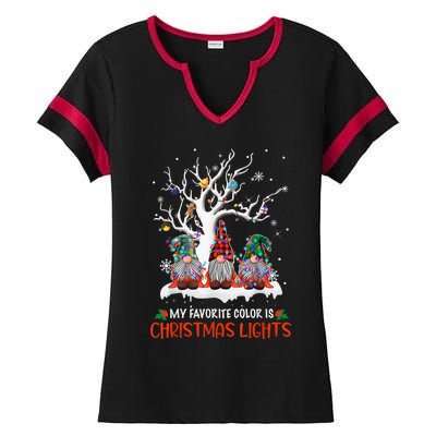 My Favorite Color Is Christmas Lights Gnome Merry Christmas Ladies Halftime Notch Neck Tee