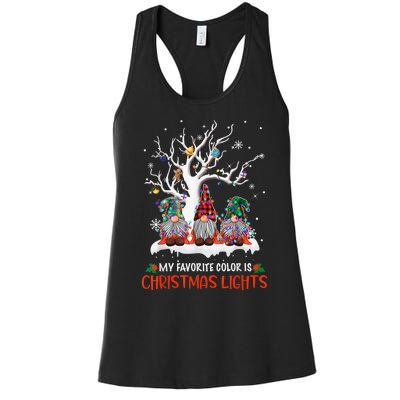 My Favorite Color Is Christmas Lights Gnome Merry Christmas Women's Racerback Tank