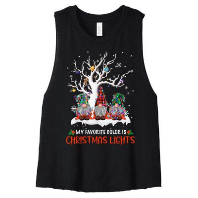 My Favorite Color Is Christmas Lights Gnome Merry Christmas Women's Racerback Cropped Tank