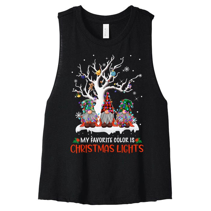 My Favorite Color Is Christmas Lights Gnome Merry Christmas Women's Racerback Cropped Tank