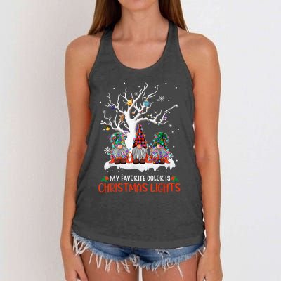 My Favorite Color Is Christmas Lights Gnome Merry Christmas Women's Knotted Racerback Tank