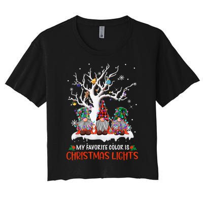 My Favorite Color Is Christmas Lights Gnome Merry Christmas Women's Crop Top Tee