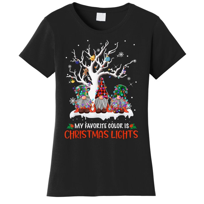 My Favorite Color Is Christmas Lights Gnome Merry Christmas Women's T-Shirt