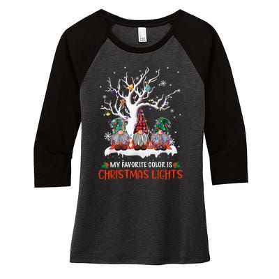 My Favorite Color Is Christmas Lights Gnome Merry Christmas Women's Tri-Blend 3/4-Sleeve Raglan Shirt