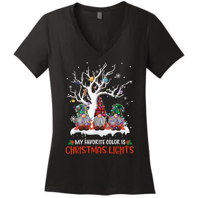 My Favorite Color Is Christmas Lights Gnome Merry Christmas Women's V-Neck T-Shirt