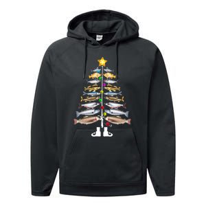 Merry Fishmas Christmas Tree Funny Fishing Performance Fleece Hoodie