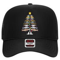 Merry Fishmas Christmas Tree Funny Fishing High Crown Mesh Back Trucker Hat