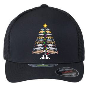 Merry Fishmas Christmas Tree Funny Fishing Flexfit Unipanel Trucker Cap