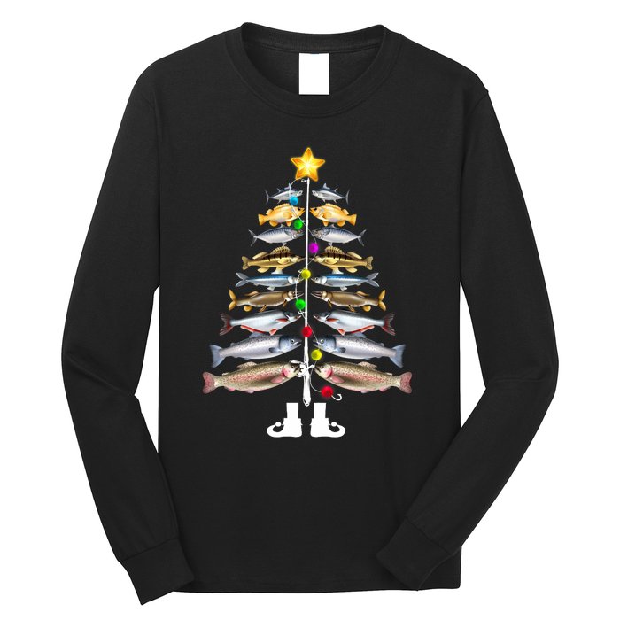 Merry Fishmas Christmas Tree Funny Fishing Long Sleeve Shirt