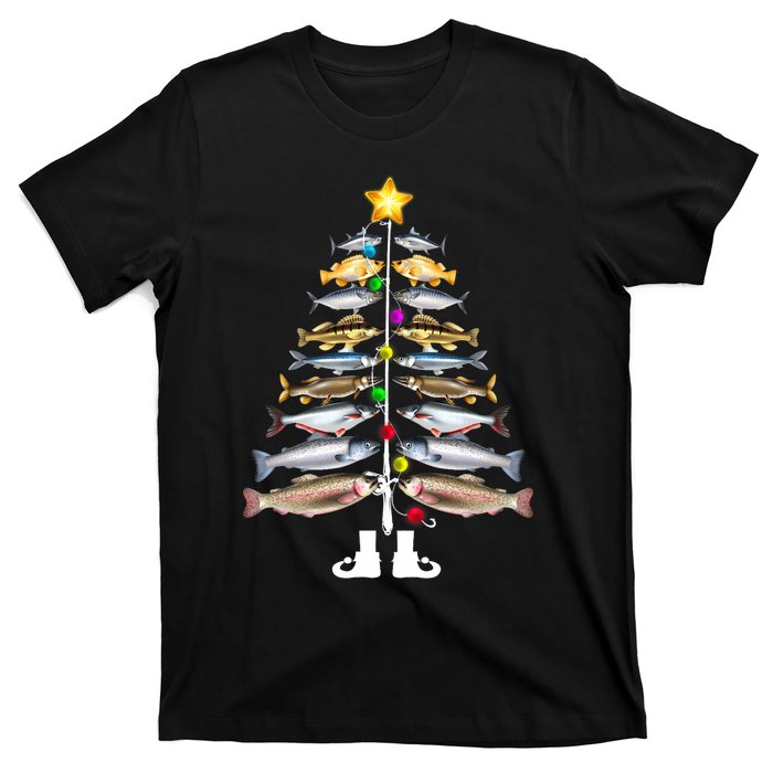 Merry Fishmas Christmas Tree Funny Fishing T-Shirt