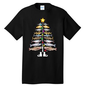 Merry Fishmas Christmas Tree Funny Fishing Tall T-Shirt