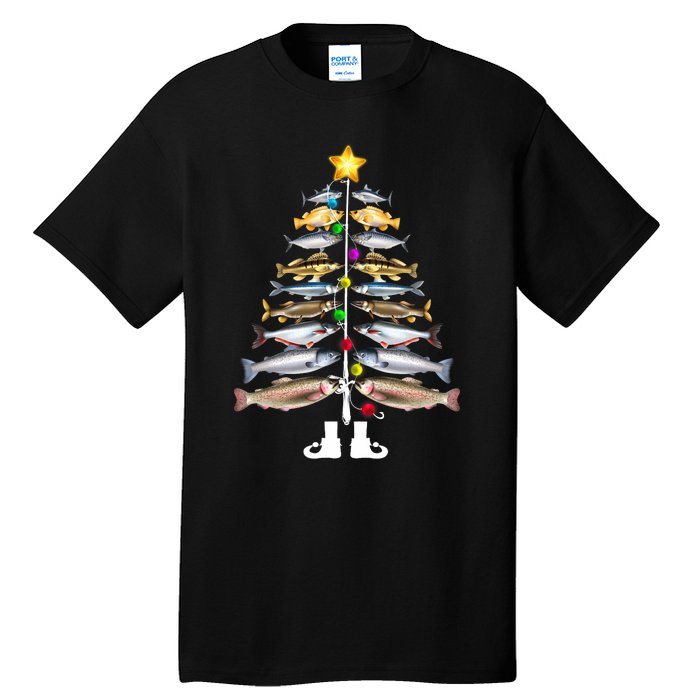 Merry Fishmas Christmas Tree Funny Fishing Tall T-Shirt