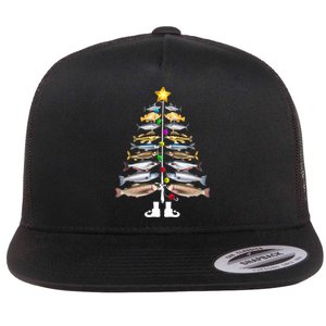 Merry Fishmas Christmas Tree Funny Fishing Flat Bill Trucker Hat