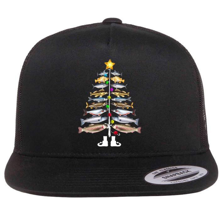 Merry Fishmas Christmas Tree Funny Fishing Flat Bill Trucker Hat