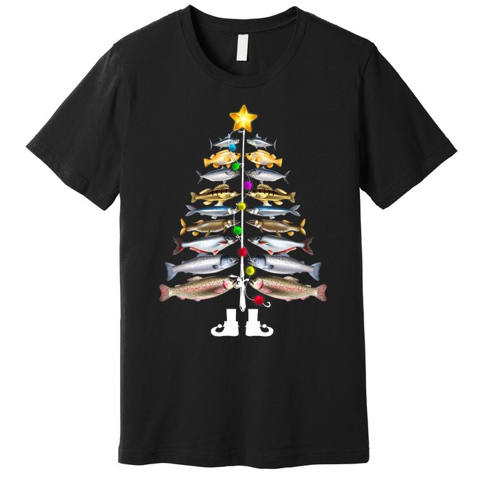 Merry Fishmas Christmas Tree Funny Fishing Premium T-Shirt