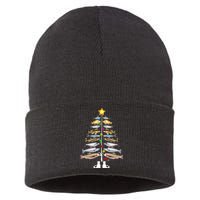 Merry Fishmas Christmas Tree Funny Fishing Sustainable Knit Beanie