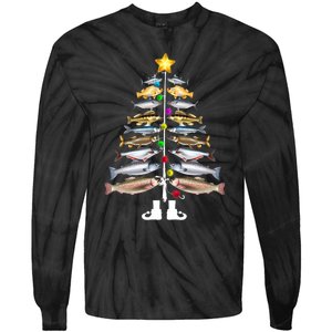 Merry Fishmas Christmas Tree Funny Fishing Tie-Dye Long Sleeve Shirt