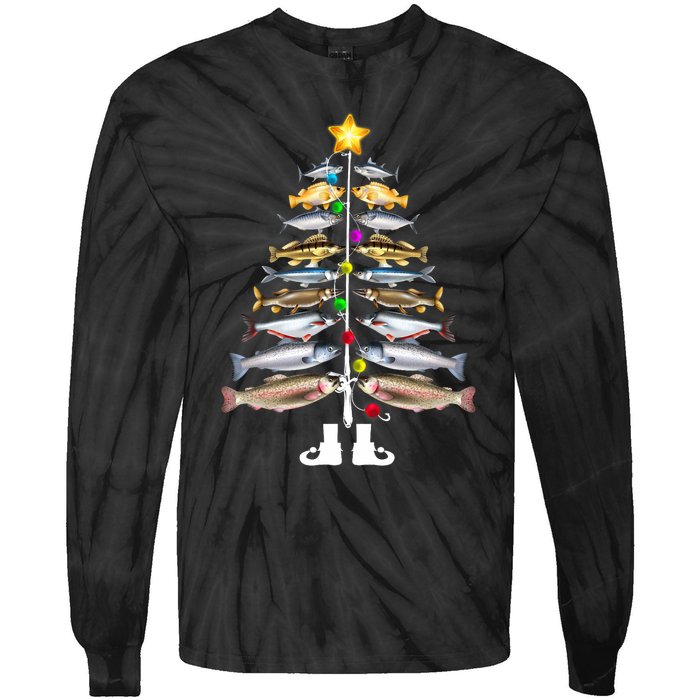 Merry Fishmas Christmas Tree Funny Fishing Tie-Dye Long Sleeve Shirt