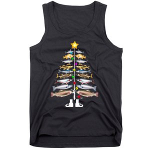 Merry Fishmas Christmas Tree Funny Fishing Tank Top