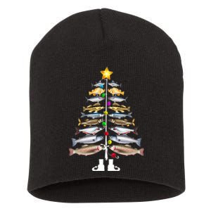 Merry Fishmas Christmas Tree Funny Fishing Short Acrylic Beanie