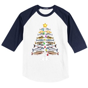 Merry Fishmas Christmas Tree Funny Fishing Baseball Sleeve Shirt