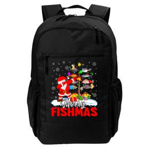 Merry Fishmas Christmas Tree Xmas Lights Fish Dabbing Santa Daily Commute Backpack