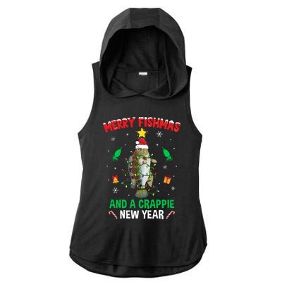 Merry Fishmas Crappie Christmas Tree Fishing Funny Xmas Ladies PosiCharge Tri-Blend Wicking Draft Hoodie Tank