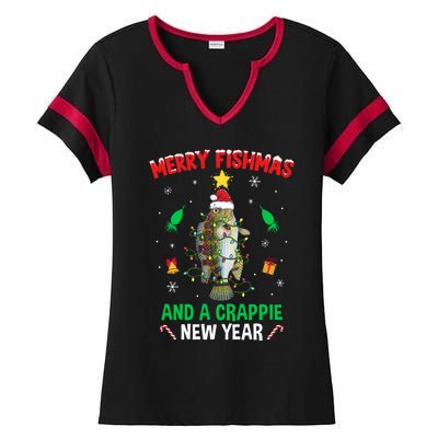 Merry Fishmas Crappie Christmas Tree Fishing Funny Xmas Ladies Halftime Notch Neck Tee