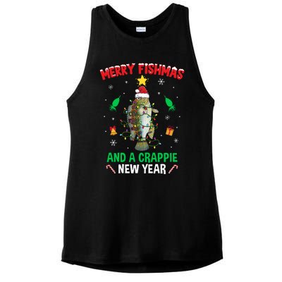 Merry Fishmas Crappie Christmas Tree Fishing Funny Xmas Ladies PosiCharge Tri-Blend Wicking Tank