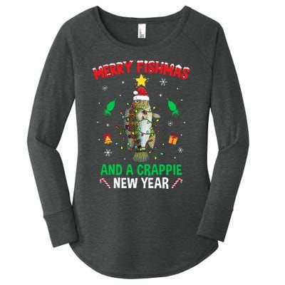 Merry Fishmas Crappie Christmas Tree Fishing Funny Xmas Women's Perfect Tri Tunic Long Sleeve Shirt