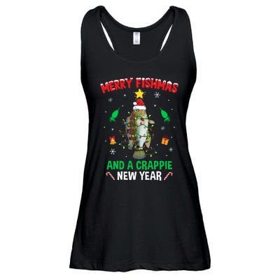 Merry Fishmas Crappie Christmas Tree Fishing Funny Xmas Ladies Essential Flowy Tank