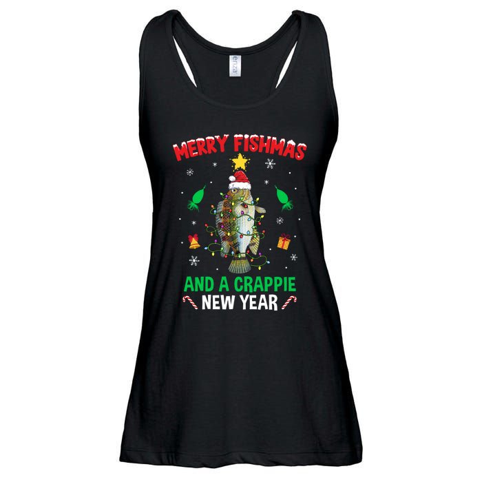 Merry Fishmas Crappie Christmas Tree Fishing Funny Xmas Ladies Essential Flowy Tank