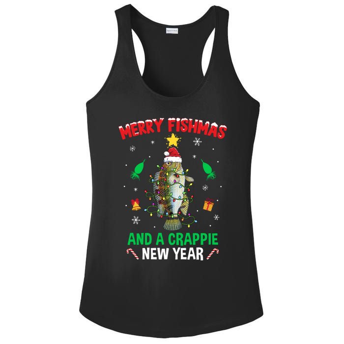 Merry Fishmas Crappie Christmas Tree Fishing Funny Xmas Ladies PosiCharge Competitor Racerback Tank