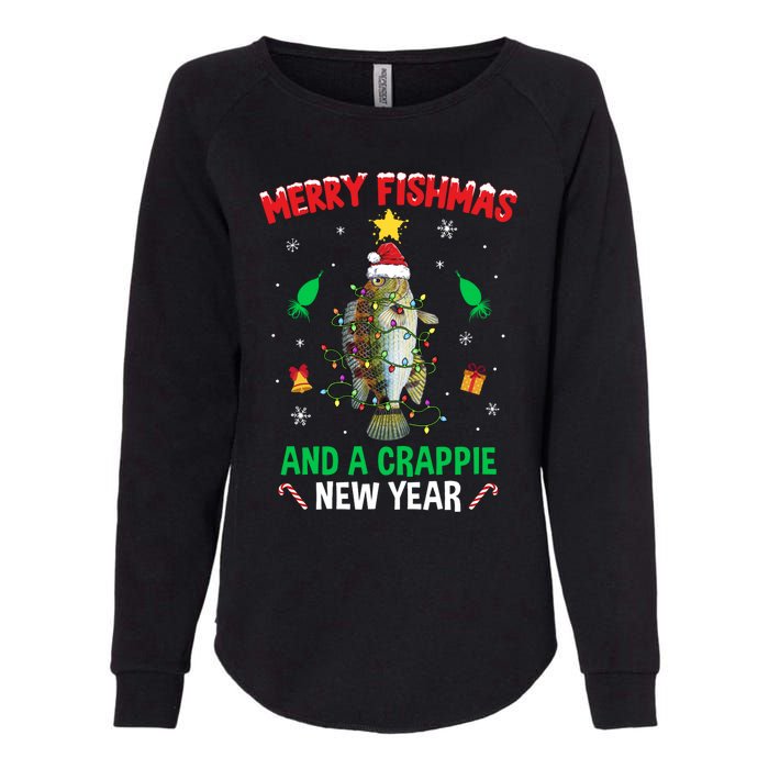 Merry Fishmas Crappie Christmas Tree Fishing Funny Xmas Womens California Wash Sweatshirt