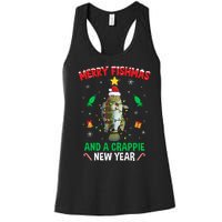 Merry Fishmas Crappie Christmas Tree Fishing Funny Xmas Women's Racerback Tank