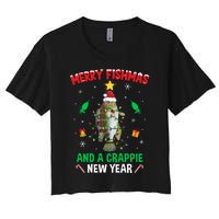 Merry Fishmas Crappie Christmas Tree Fishing Funny Xmas Women's Crop Top Tee