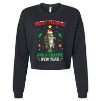 Merry Fishmas Crappie Christmas Tree Fishing Funny Xmas Cropped Pullover Crew